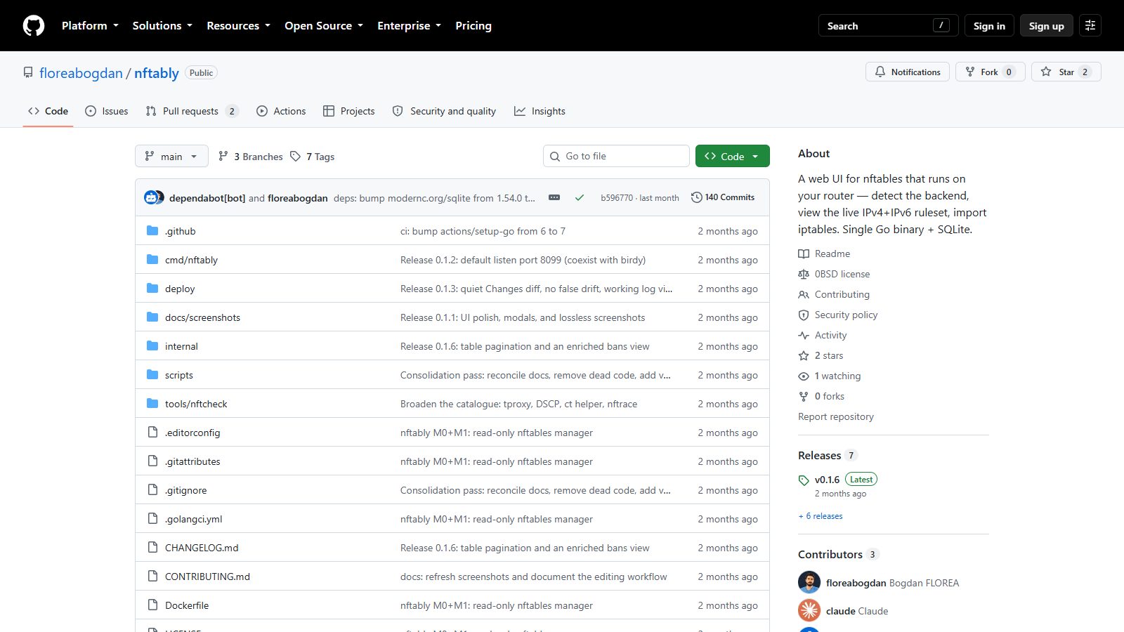 Trei unelte open-source de infrastructură, construite cu agenți AI de programare — github.com/floreabogdan/nftably